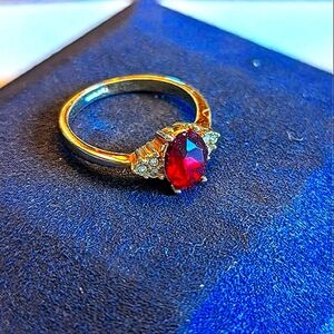 Vintage 18k Gold Plated Granet Ring